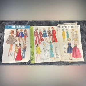 Vintage Simplicity McCall Butternick Patterns Barbie Doll Clothing Sewing 1969